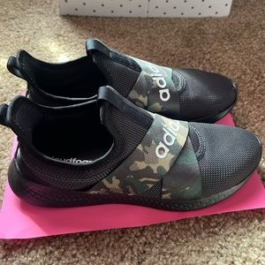 Adidas Womens Shoes Size 8 Athletic Workout Running Cloudfoam Black Camo Slip On